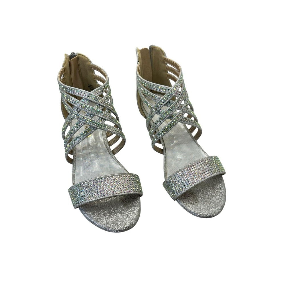 Laurmosa Silver Rhinstone Embellished Girls Size 1 Open Toe Formal Sandal